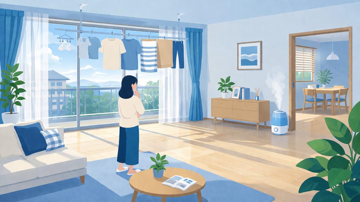 部屋干しで加湿器はいらない？生乾き臭や結露を防ぐ上手な干し方